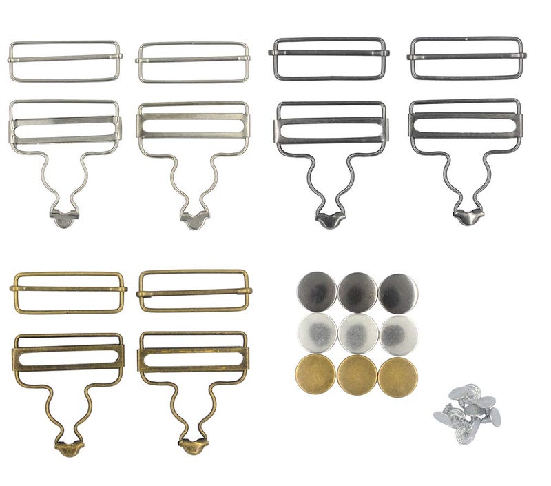 DGOL 6 Sets 2 inch Suspender Buckle & Tri-Glide Overall Buckles 3 Color With 9 Sets Copper Buttons Full Set - Image 1